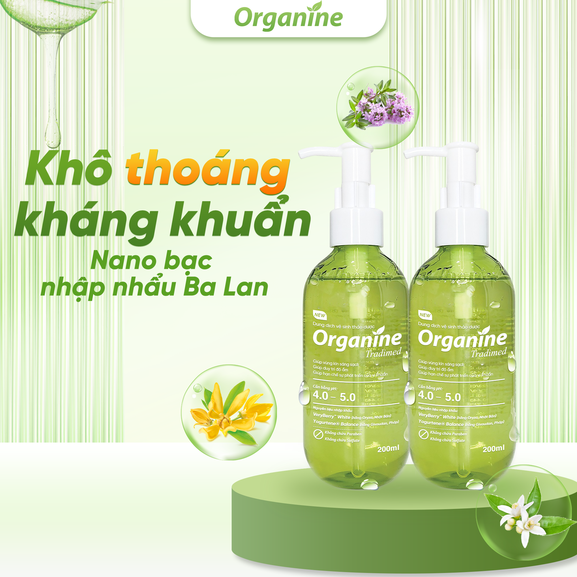Combo 2 gel vệ sinh thảo dược Organine Tradimed 200 ml